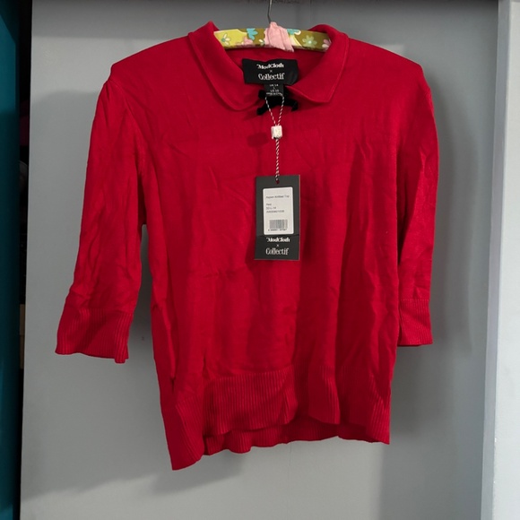 Modcloth x Collectif Bow For It Knit Sweater Red NWT - Picture 5 of 10
